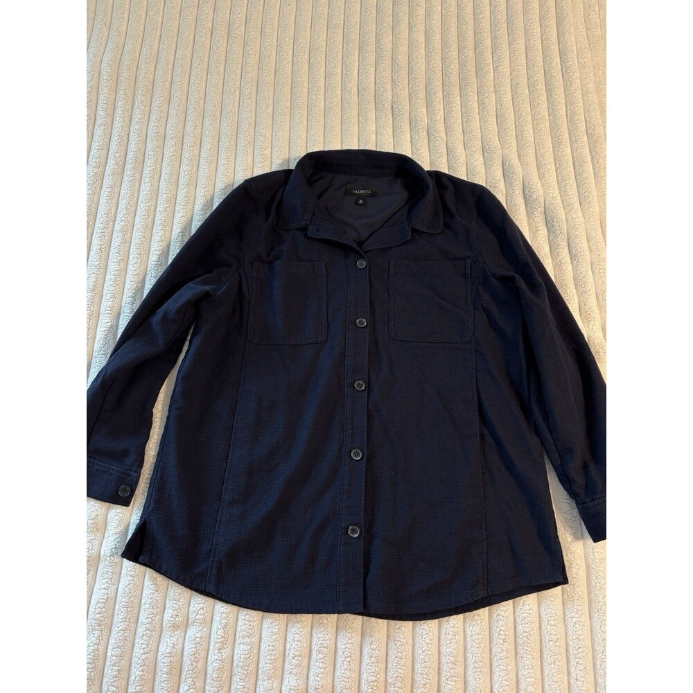 Talbots Shirt Jacket Shacket Women XL Navy Blue Long Sleeve Button Up Fall Layer
